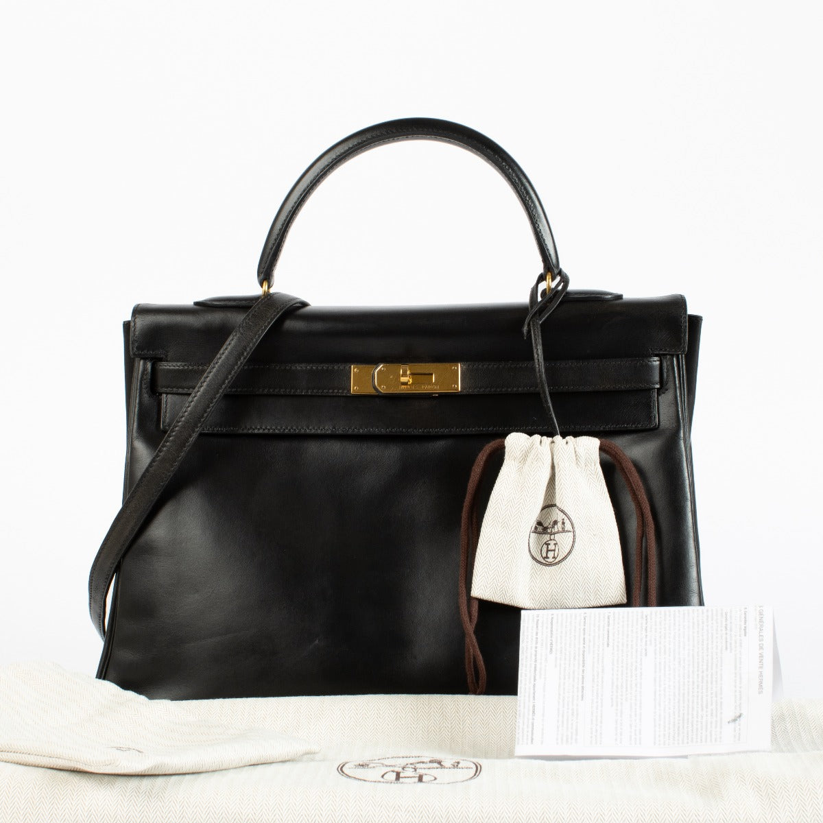Hermès Vintage Kelly 35 Cuir Box Noir GHW