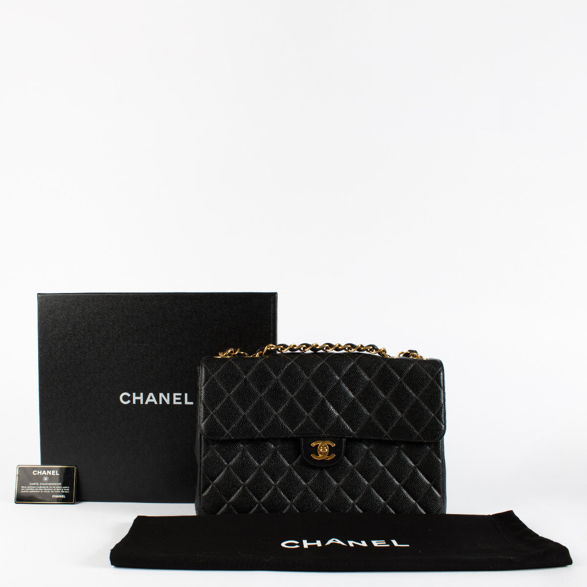 Chanel Black Caviar Leather Vintage Flap Bag GHW aan de beste prijs bij Labellov