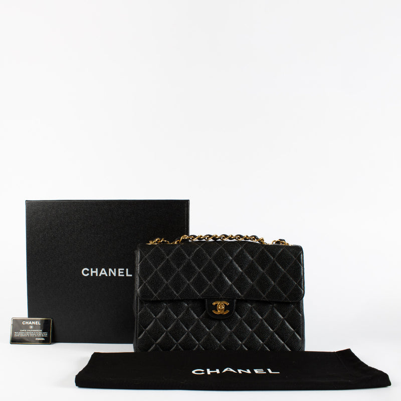 Chanel Black Caviar Leather Vintage Flap Bag GHW aan de beste prijs bij Labellov