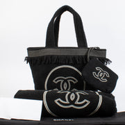 Authentic pre-loved Chanel Black CC Beach Bag with Pouch and Towel on Labellov.com