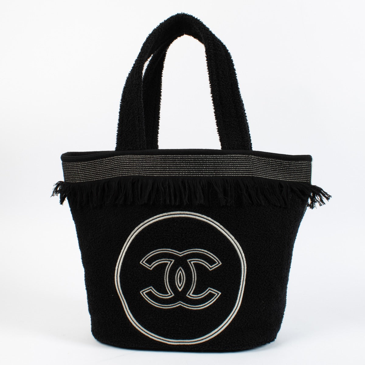 Authentic pre-loved Chanel Black CC Beach Bag with Pouch and Towel on Labellov.com