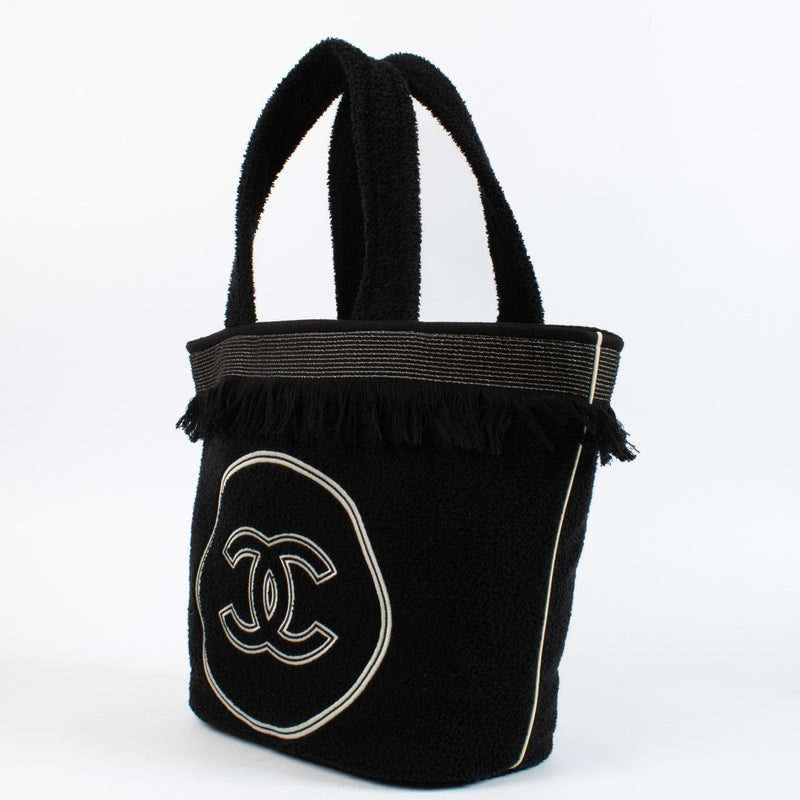 Authentic pre-loved Chanel Black CC Beach Bag with Pouch and Towel on Labellov.com