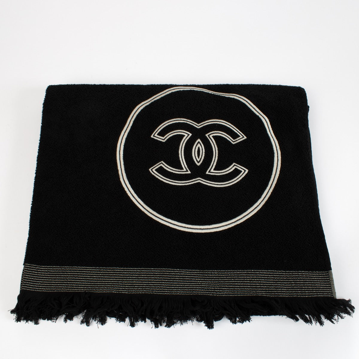 Authentic pre-loved Chanel Black CC Beach Bag with Pouch and Towel on Labellov.com