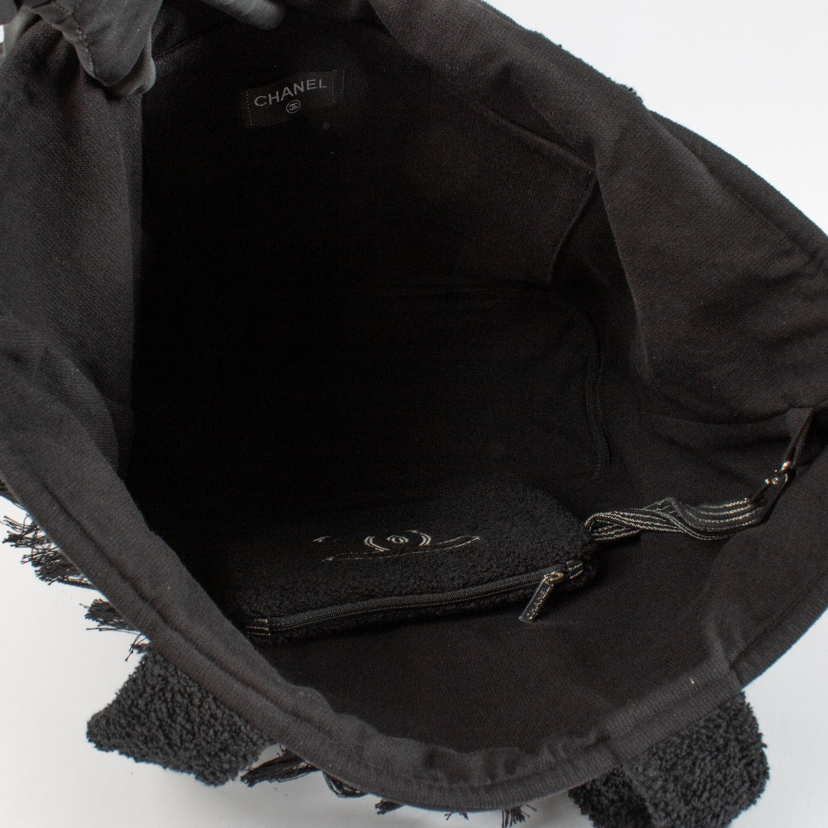 Authentic pre-loved Chanel Black CC Beach Bag with Pouch and Towel on Labellov.com