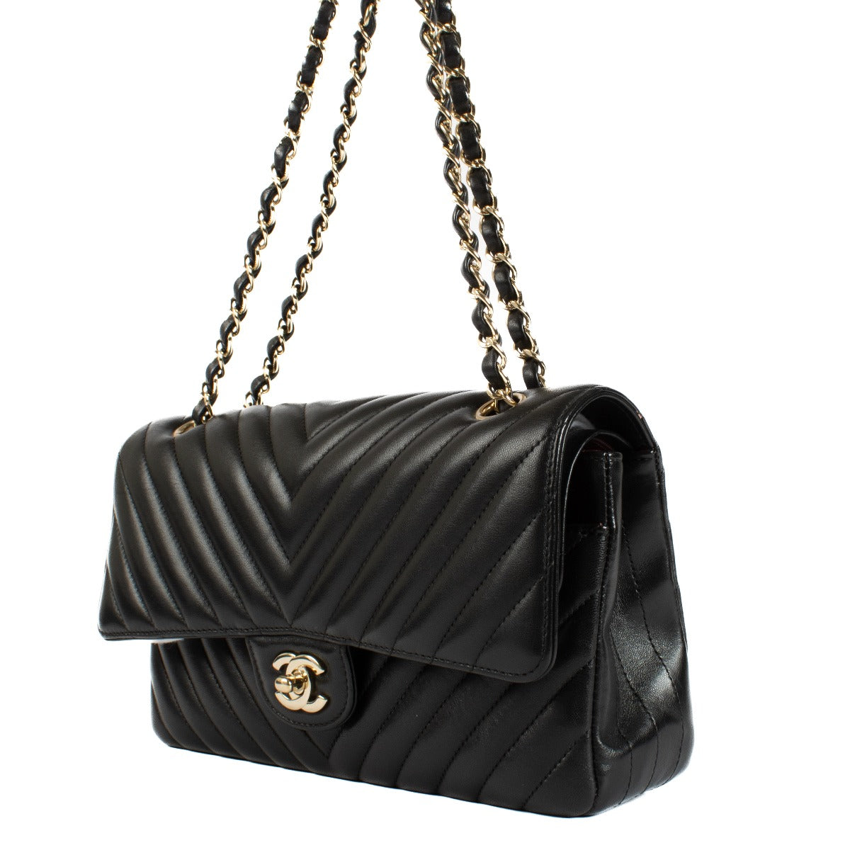 Chanel Zwarte Chevron Medium Classic 11.12 tas