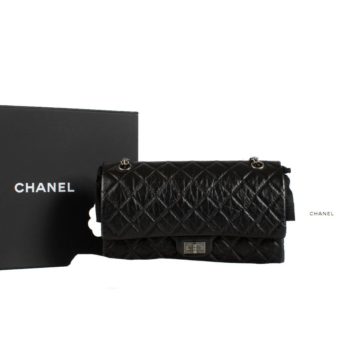 Chanel Black Aged Calfskin Large 2.55 Handbag