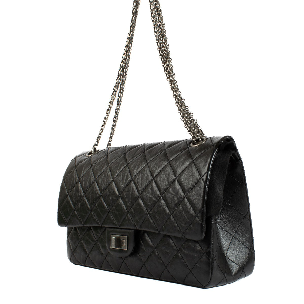 Chanel Black Aged Calfskin Large 2.55 Handbag