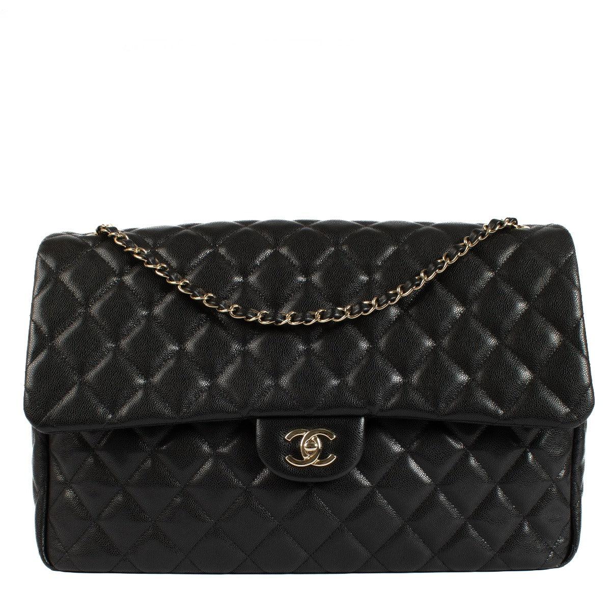 Chanel 24C Black Shiny Caviar XXL Travel Flap Bag