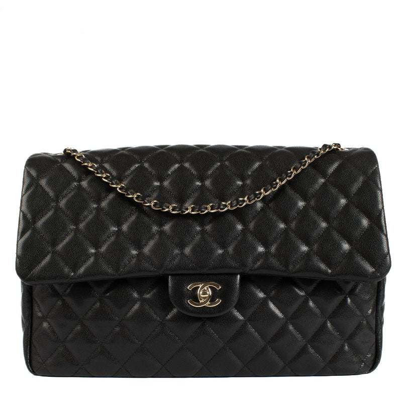 Chanel 24C Black Shiny Caviar XXL Travel Flap Bag