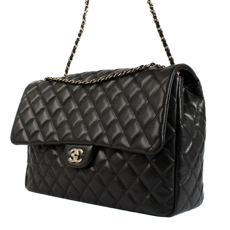Chanel 24C Black Shiny Caviar XXL Travel Flap Bag