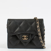 Authentic preloved Chanel Black Caviar Classic Card Holder with Chain on Labellov.com