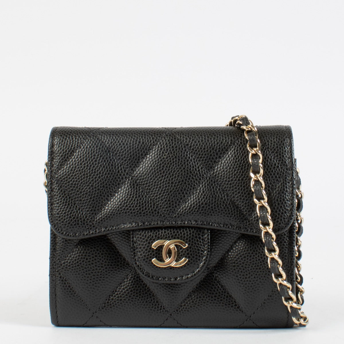 Authentic preloved Chanel Black Caviar Classic Card Holder with Chain on Labellov.com