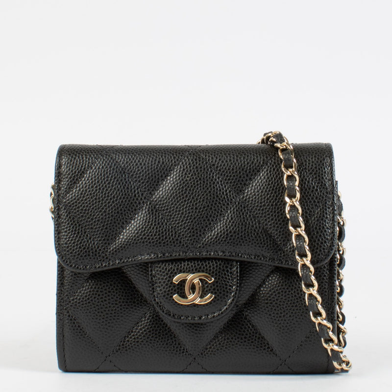 Authentic preloved Chanel Black Caviar Classic Card Holder with Chain on Labellov.com