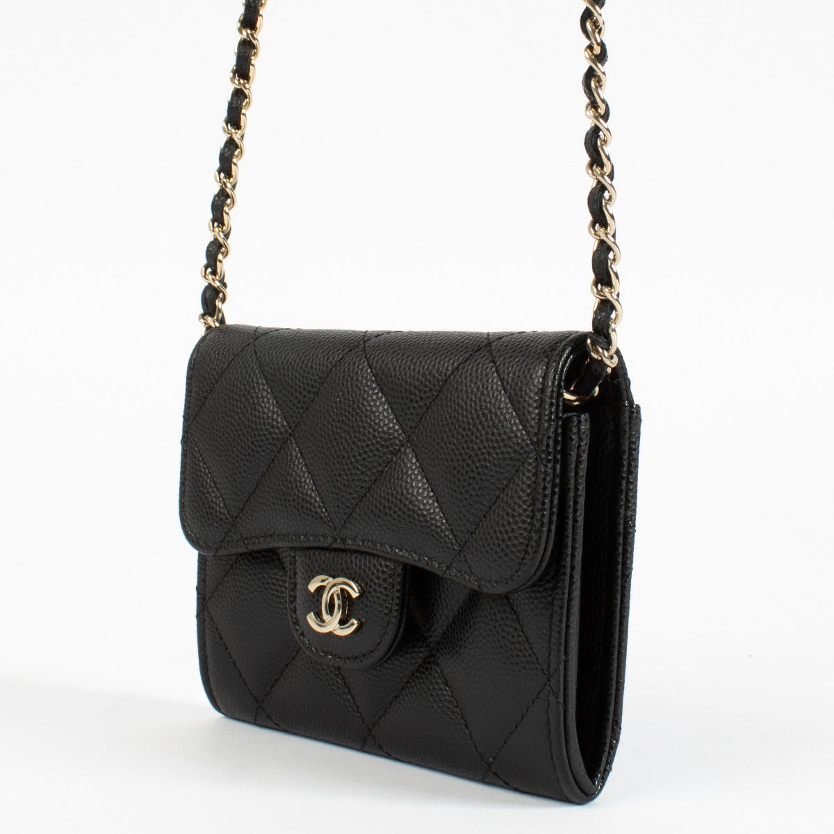 Authentic preloved Chanel Black Caviar Classic Card Holder with Chain on Labellov.com