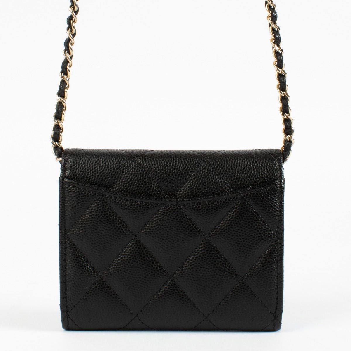 Authentic preloved Chanel Black Caviar Classic Card Holder with Chain on Labellov.com