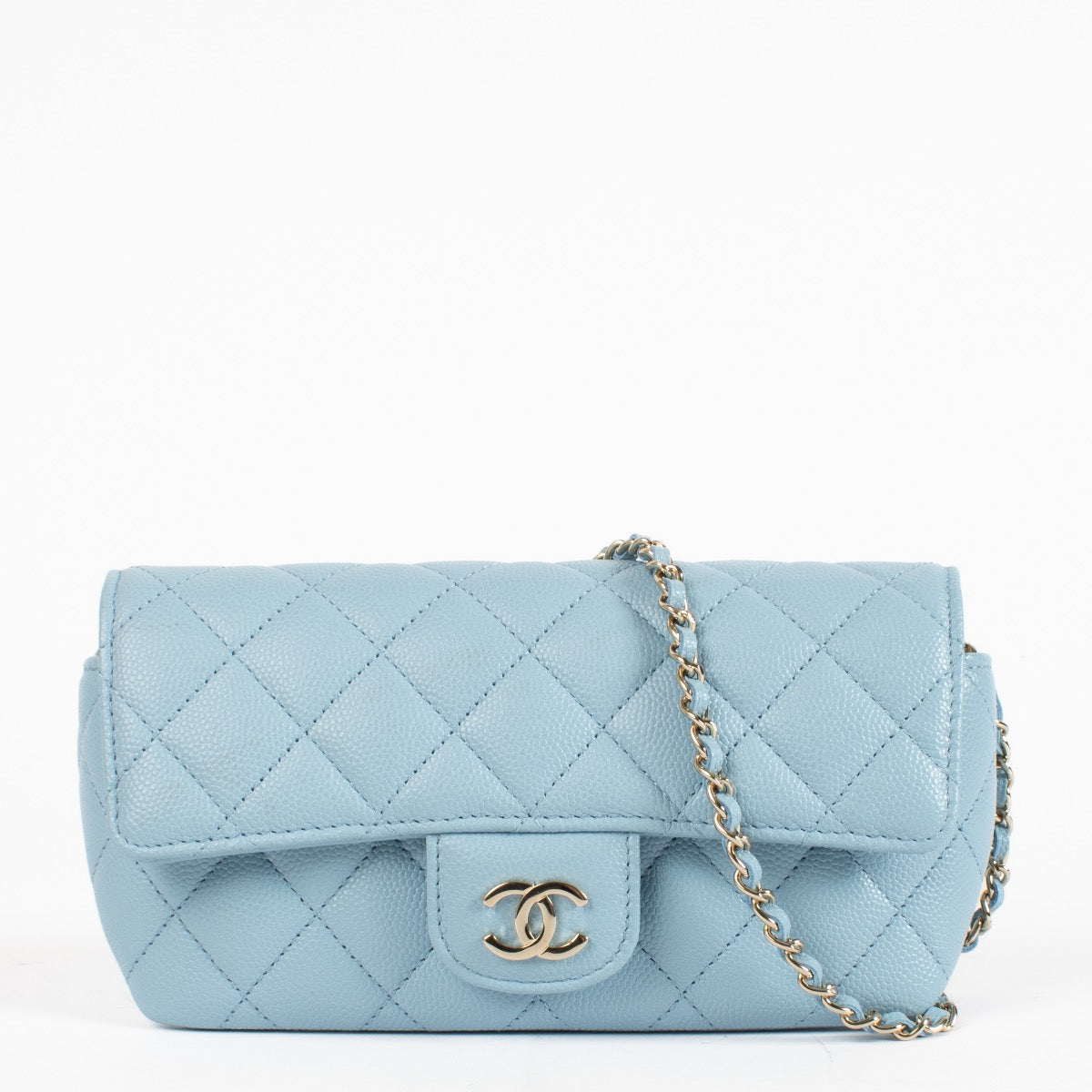 authentic preloved Chanel Baby Blue Glasses Case on a Chain on Labellov.com