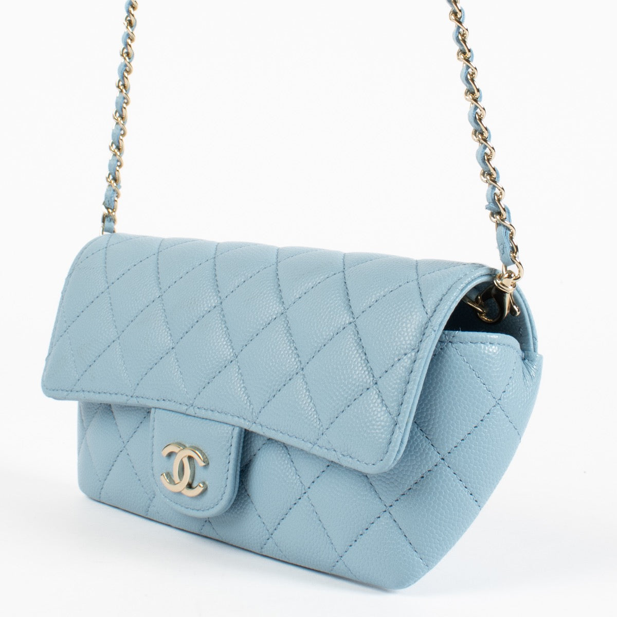 authentic preloved Chanel Baby Blue Glasses Case on a Chain on Labellov.com