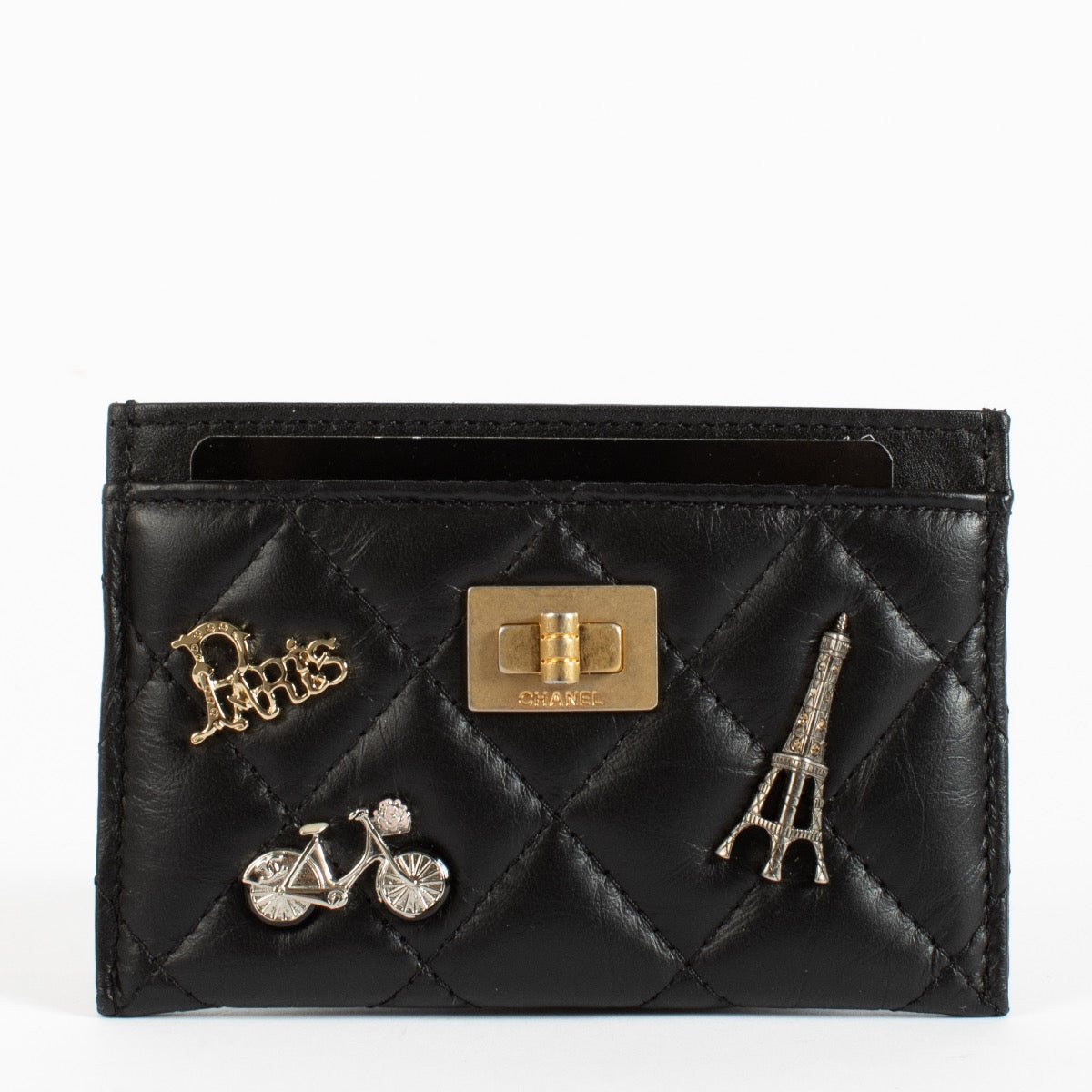 shop 100% authentic second hand Chanel Black Paris Charms Reissue Card Holder on Labellov.com