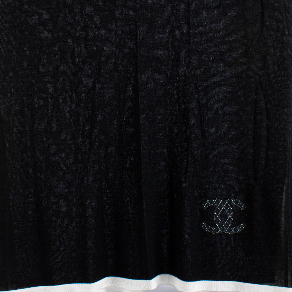 authentic preloved Chanel Black Cashmere Scarf With Sequin Logo on Labellov.com