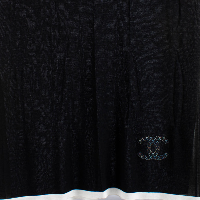 authentic preloved Chanel Black Cashmere Scarf With Sequin Logo on Labellov.com