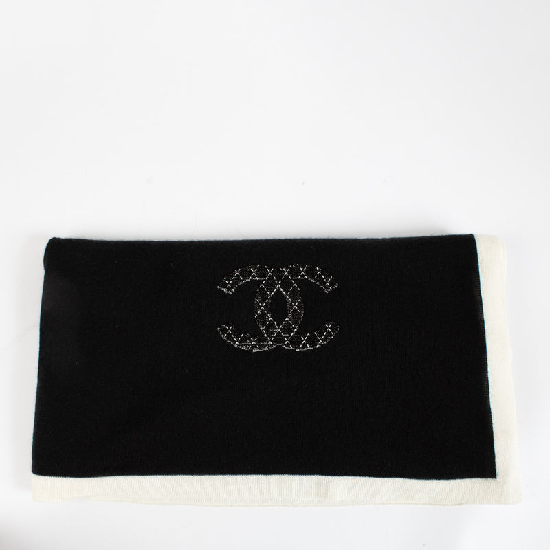 authentic preloved Chanel Black Cashmere Scarf With Sequin Logo on Labellov.com