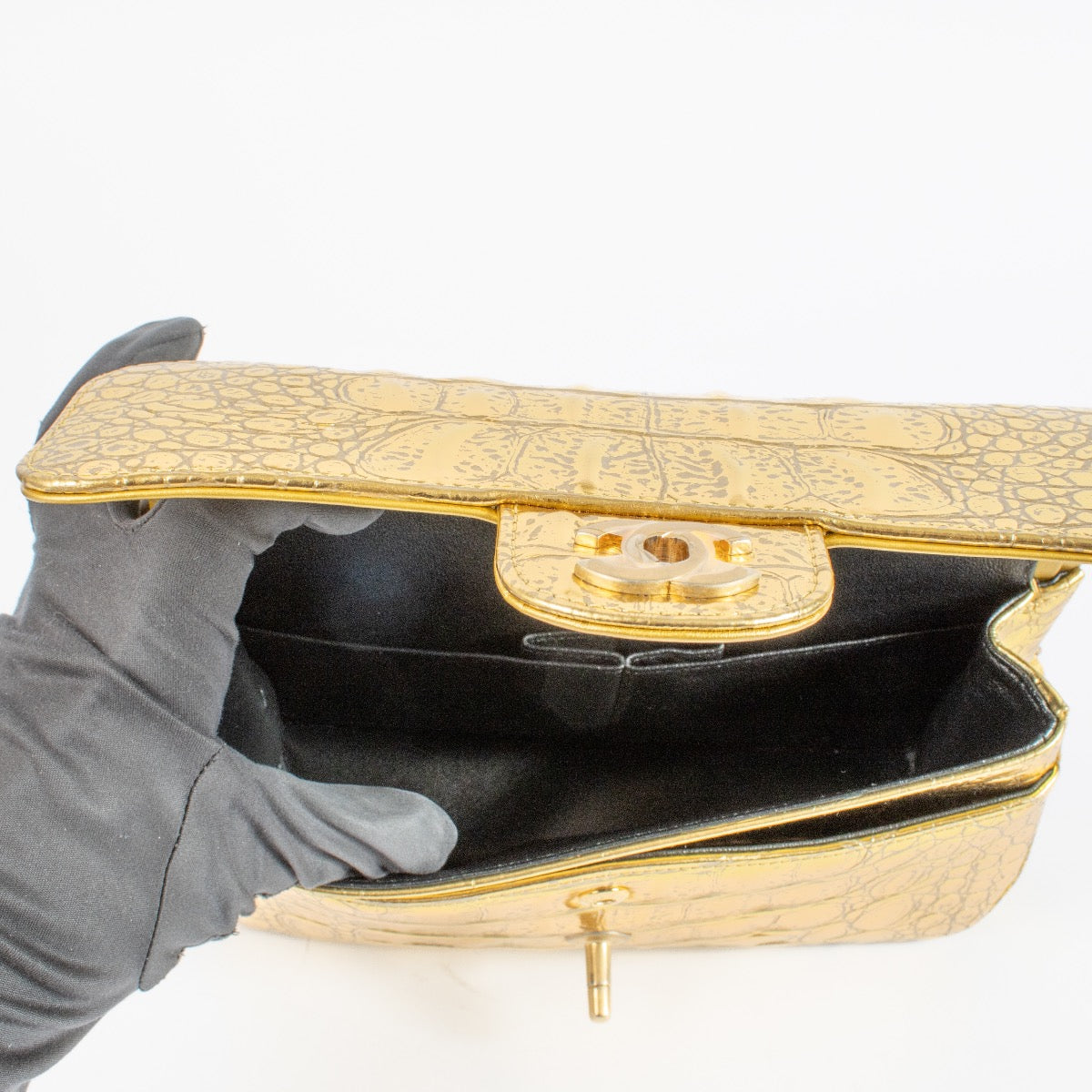shop 100% authentic second hand Chanel 19A Gold Crocodile Embossed Small Classic Flap Bag on Labellov.com