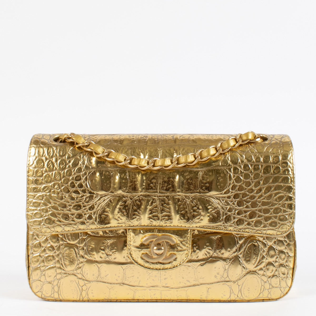 shop 100% authentic second hand Chanel 19A Gold Crocodile Embossed Small Classic Flap Bag on Labellov.com