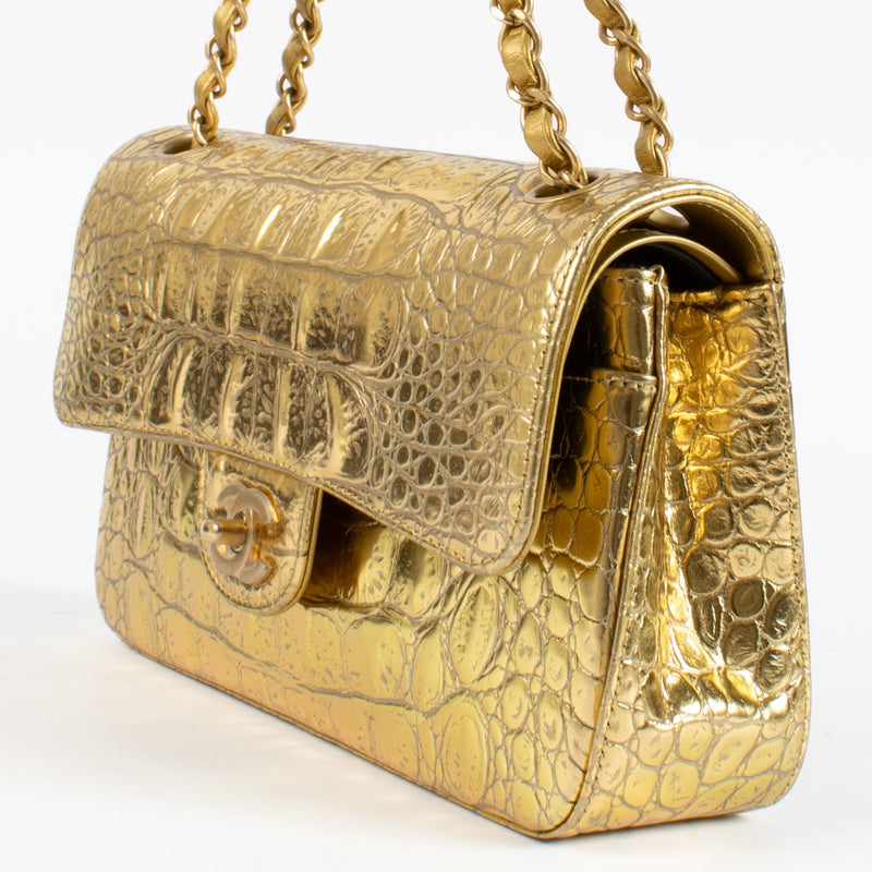 shop 100% authentic second hand Chanel 19A Gold Crocodile Embossed Small Classic Flap Bag on Labellov.com