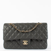 Chanel Classic Medium Grey Lambskin Champagne Gold Hardware