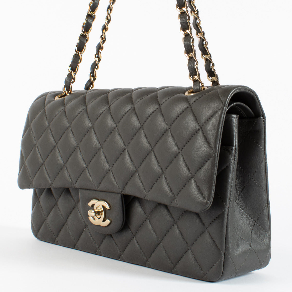 Chanel Grey Lambskin Medium Classic 11.12 Bag