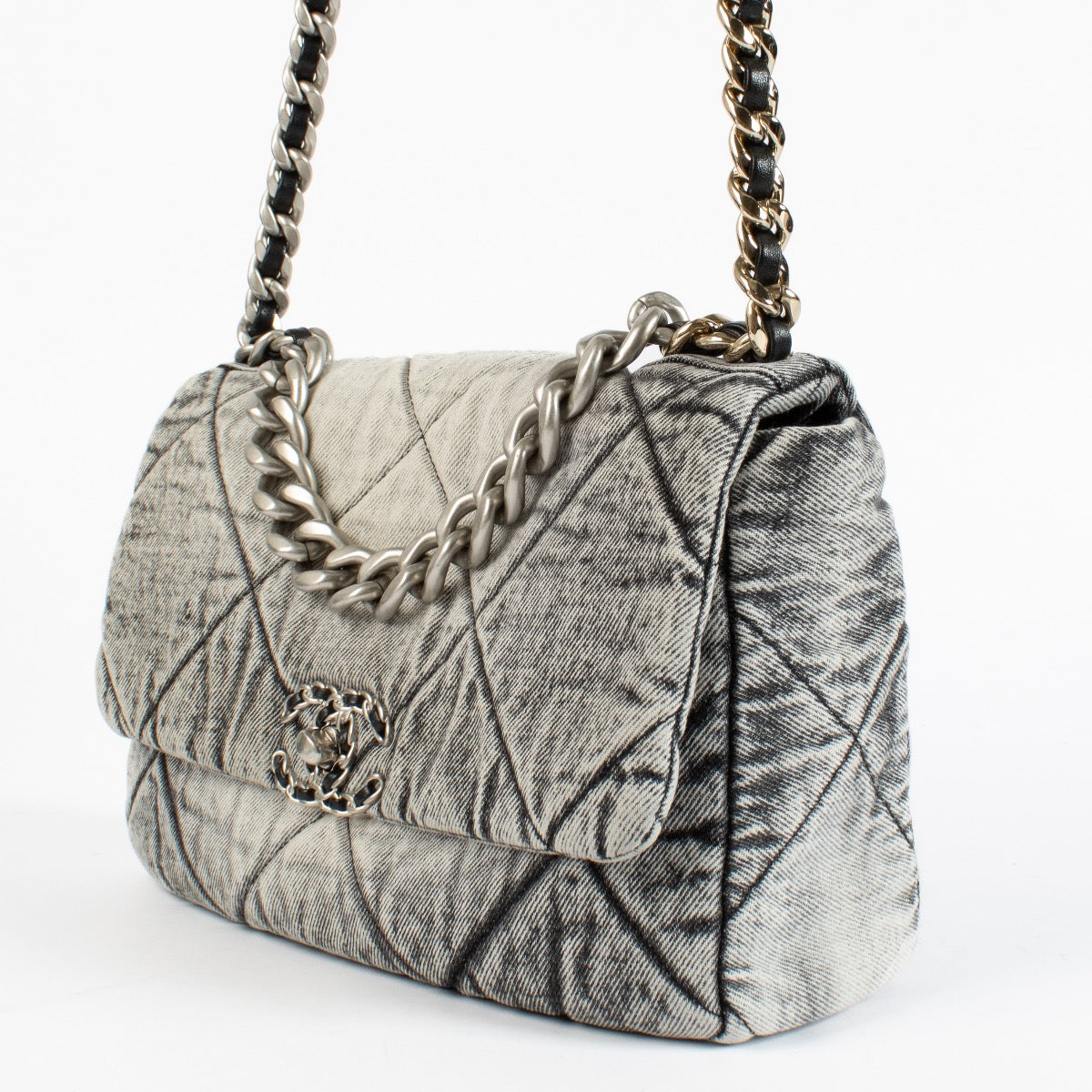 authentic preloved Chanel Grey Denim Medium Chanel 19 Bag on Labellov.com