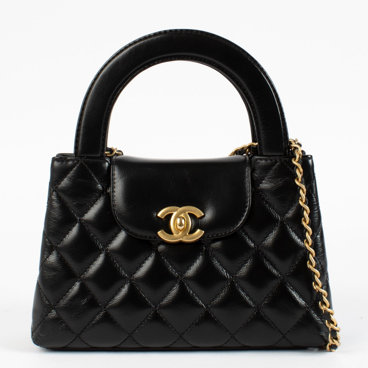 shop 100% authentic second hand Chanel Black Lambskin Kelly Nano Top Handle Bag on Labellov.com