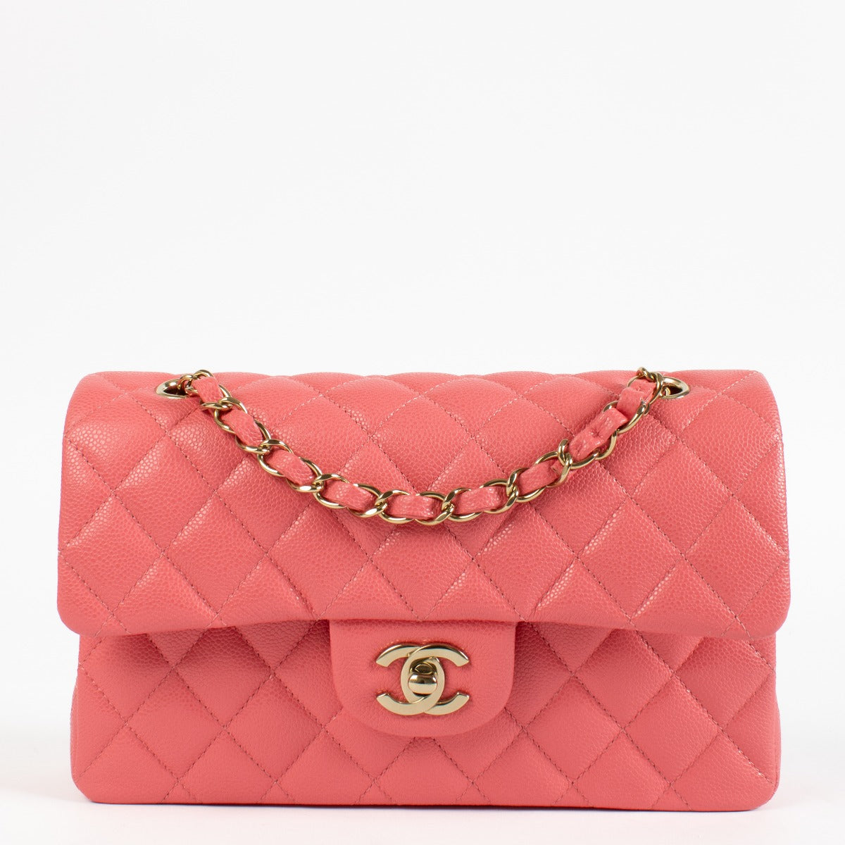 Authentic pre-loved Chanel Hot Pink Caviar Small Classic Handbag on Labellov.com