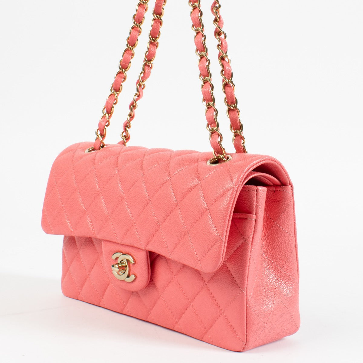 Authentic pre-loved Chanel Hot Pink Caviar Small Classic Handbag on Labellov.com