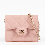 Authentic pre-loved Chanel Pink Caviar Classic Card Holder with Chain on Labellov.com