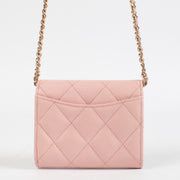 Authentic pre-loved Chanel Pink Caviar Classic Card Holder with Chain on Labellov.com