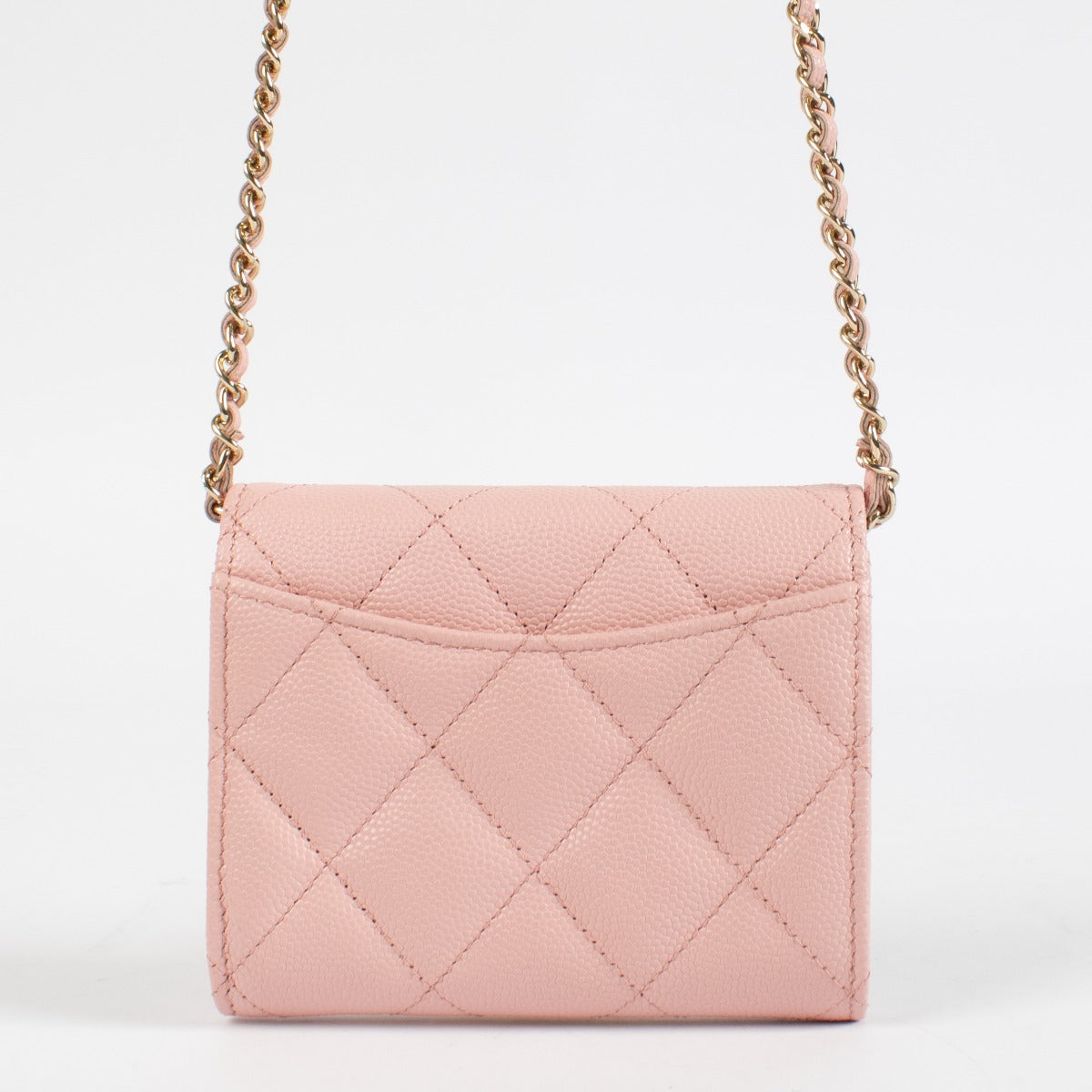 Authentic pre-loved Chanel Pink Caviar Classic Card Holder with Chain on Labellov.com