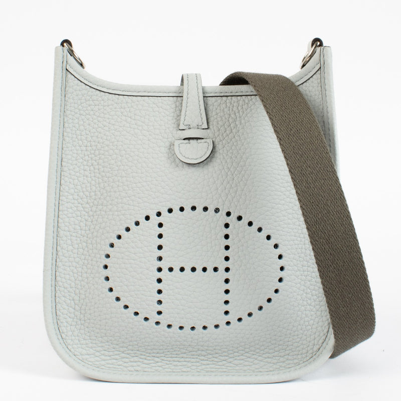Authentic pre-loved Hermès Evelyne 16 Bleu Pale/Gris Etain Clemence PHW on Labellov.com