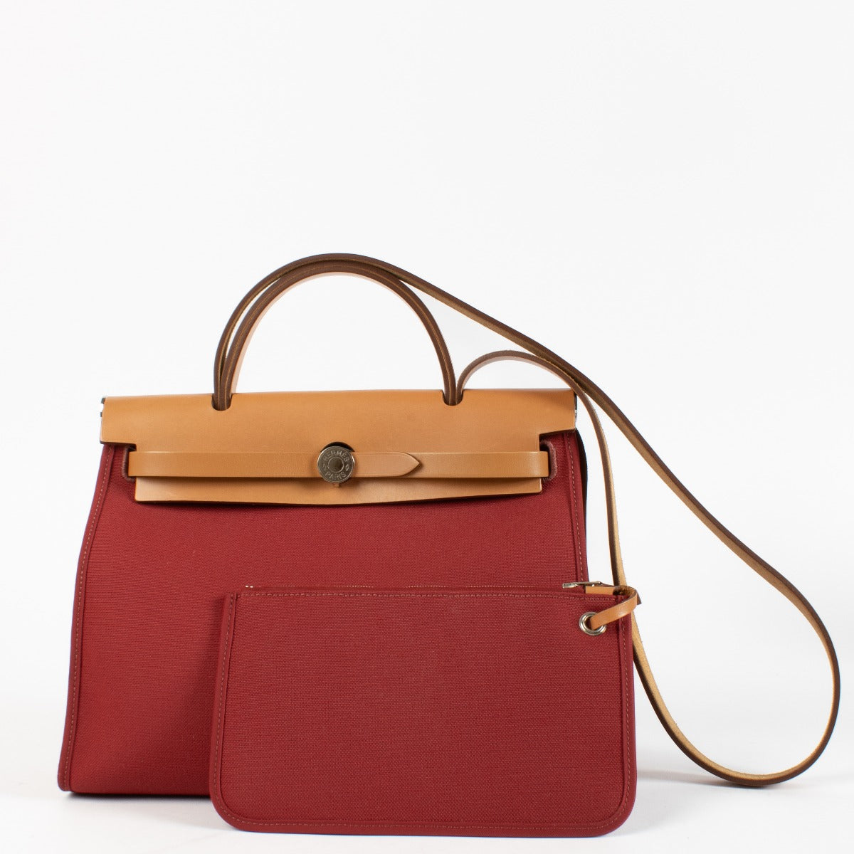 Hermès Herbag Zip 31 Rouge Grenat/Naturel Sable Toile Militaire/Hunter PHW