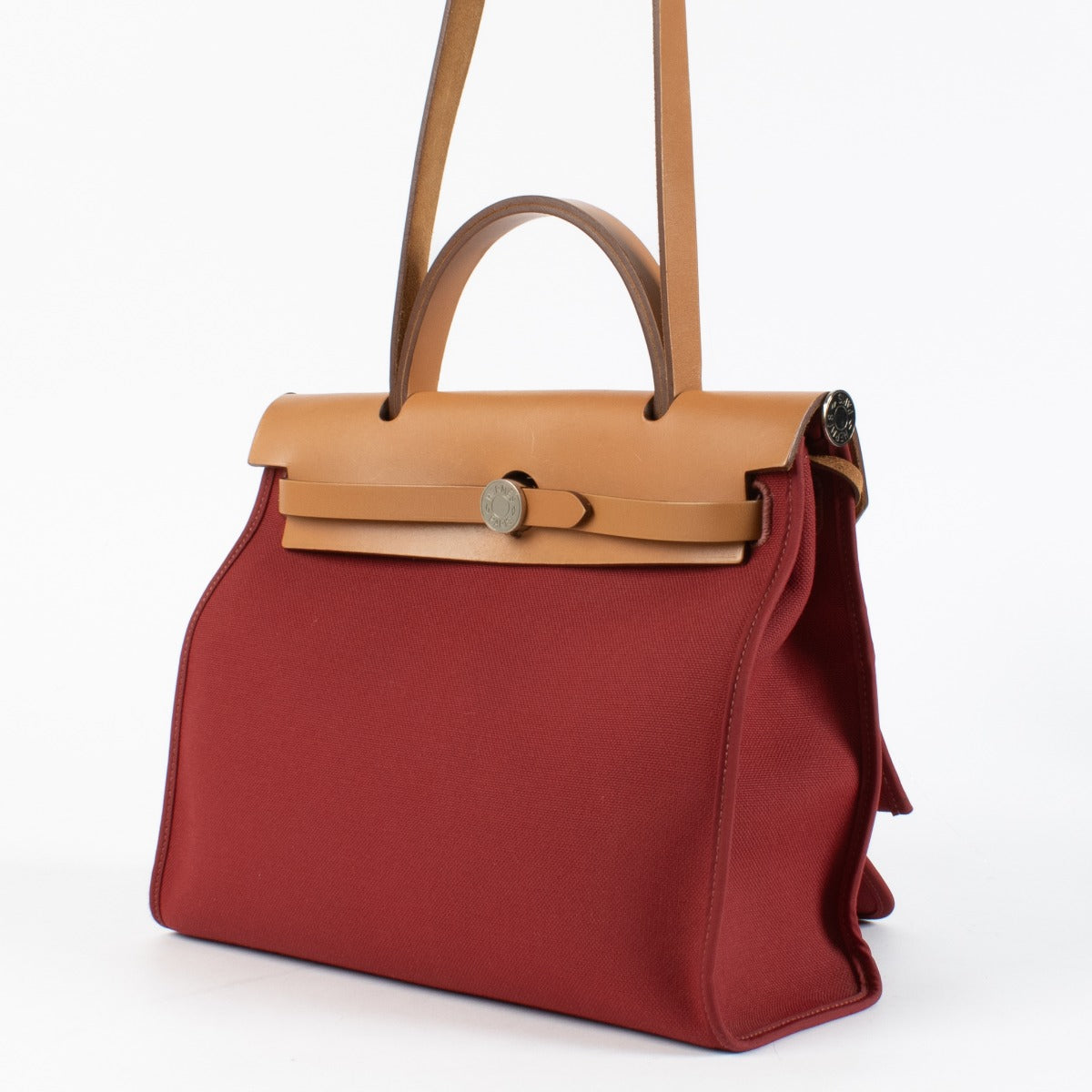 Hermès Herbag Zip 31 Rouge Grenat/Naturel Sable Toile Militaire/Hunter PHW