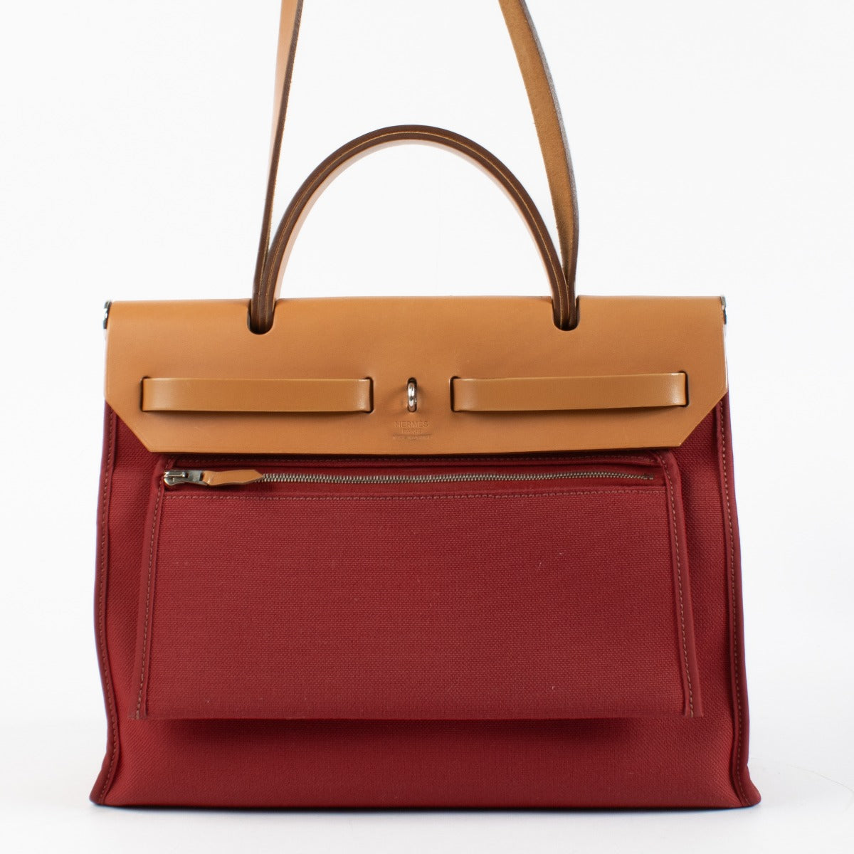 Hermès Herbag Zip 31 Rouge Grenat/Naturel Sable Toile Militaire/Hunter PHW