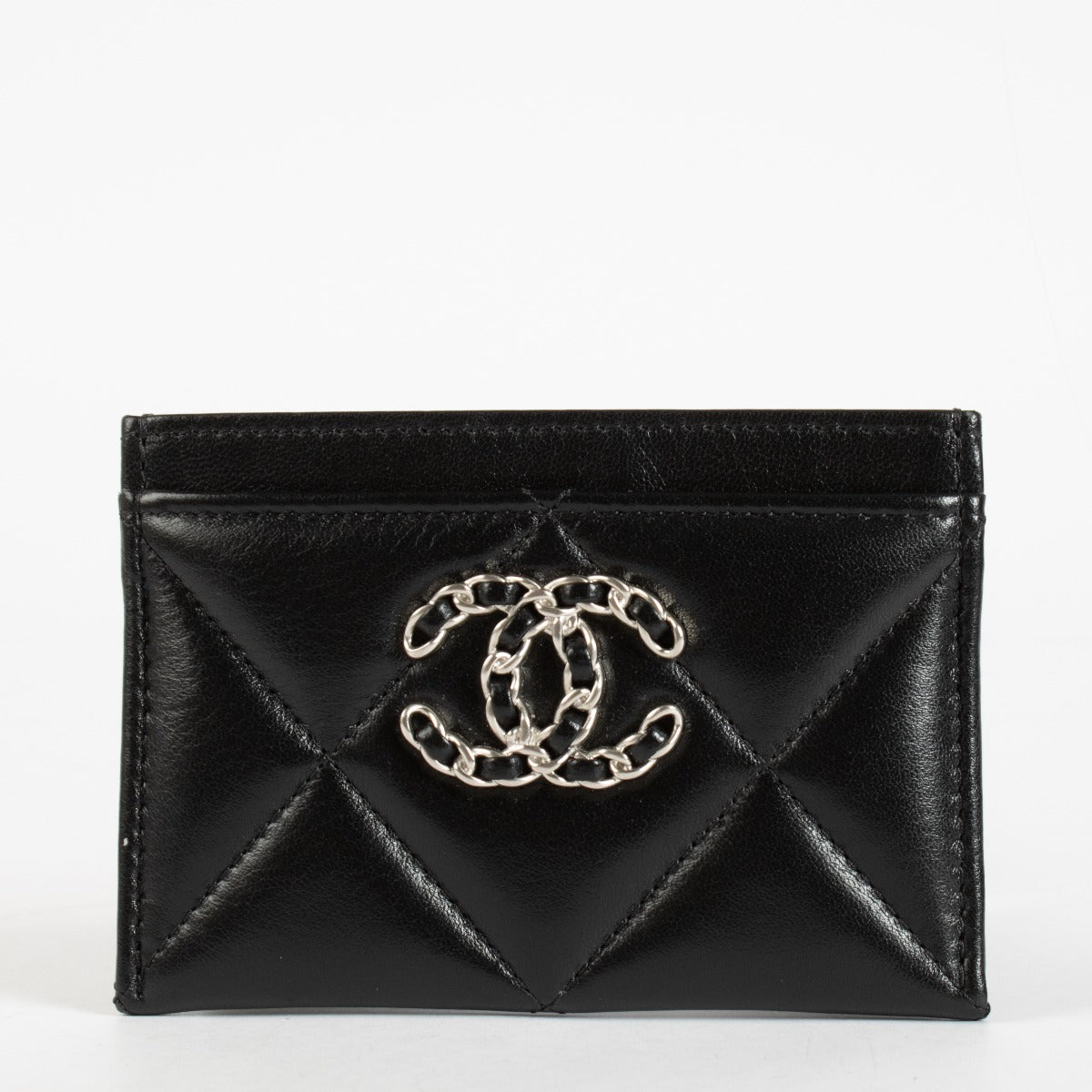 Chanel Black Shiny Lambskin Chanel 19 Card Holder