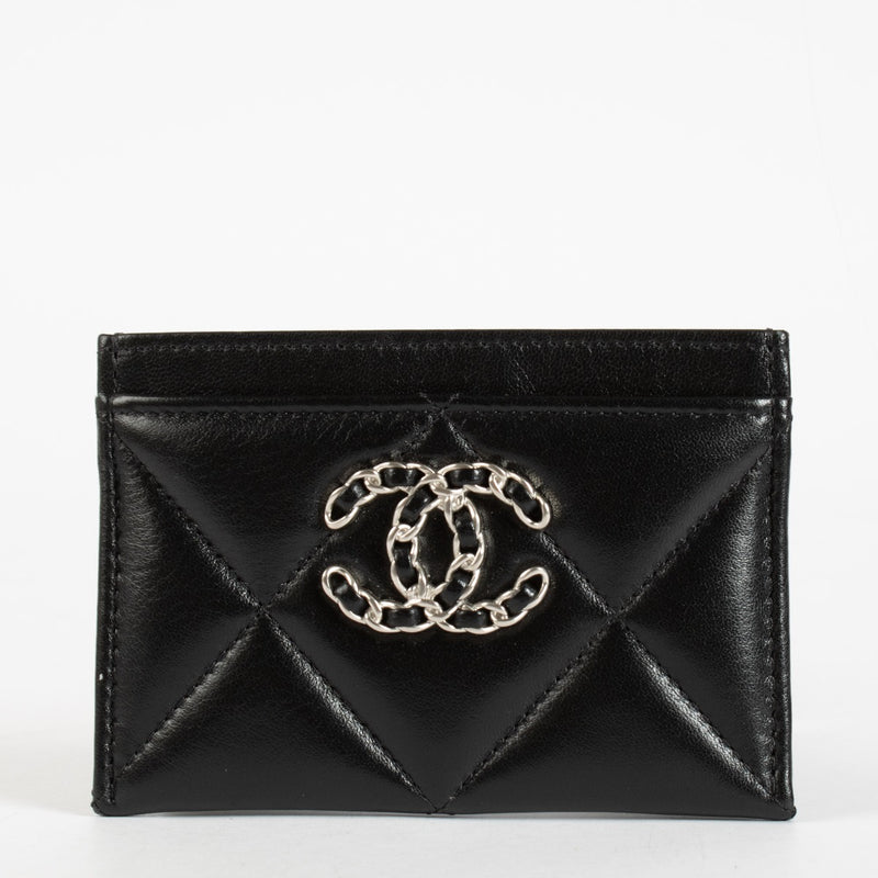 Chanel Black Shiny Lambskin Chanel 19 Card Holder