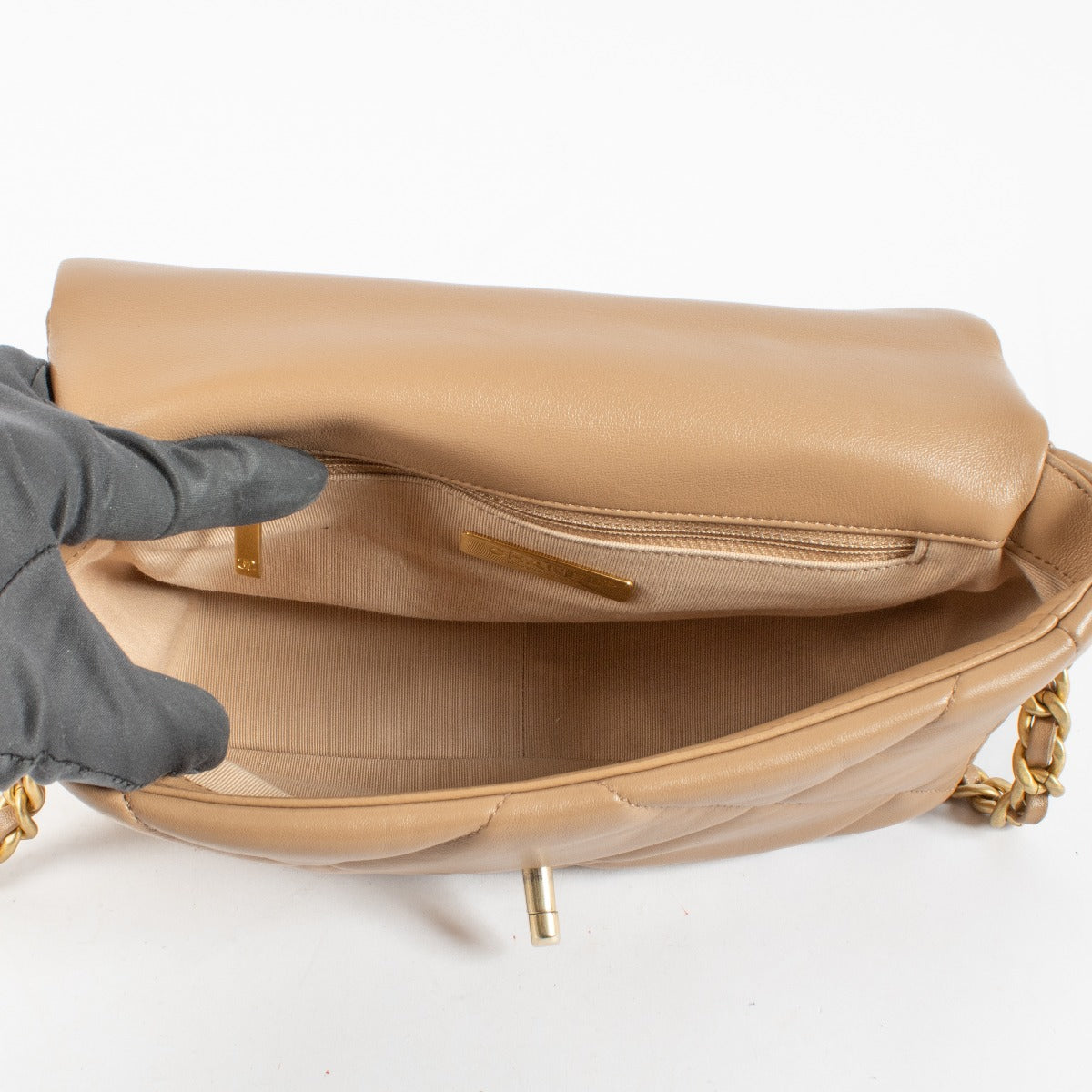 Chanel Dark Beige Lambskin Small Chanel 19 Bag
