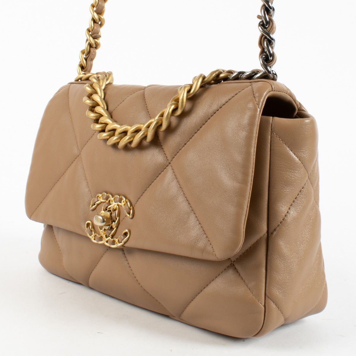 Chanel Dark Beige Lambskin Small Chanel 19 Bag