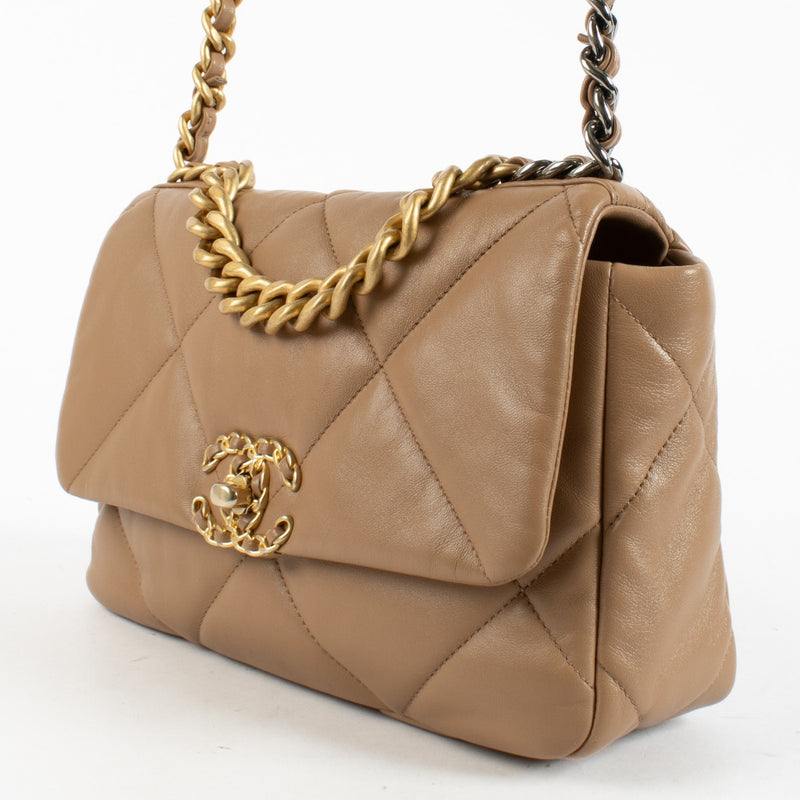 Chanel Dark Beige Lambskin Small Chanel 19 Bag