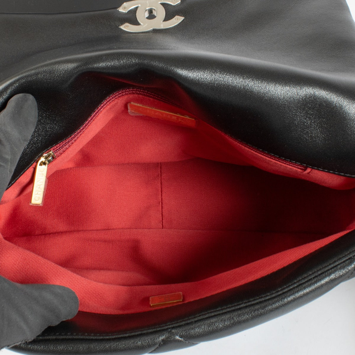 Chanel Black Shiny Lambskin Large Chanel 19 Bag