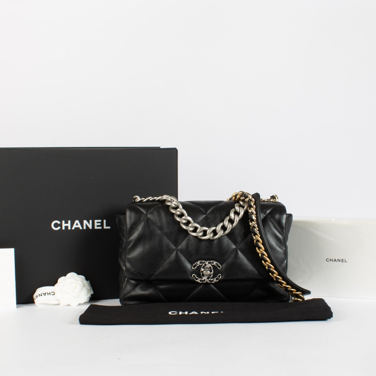 Chanel Black Shiny Lambskin Large Chanel 19 Bag