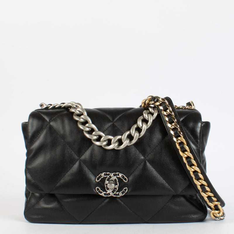 Chanel Black Shiny Lambskin Large Chanel 19 Bag