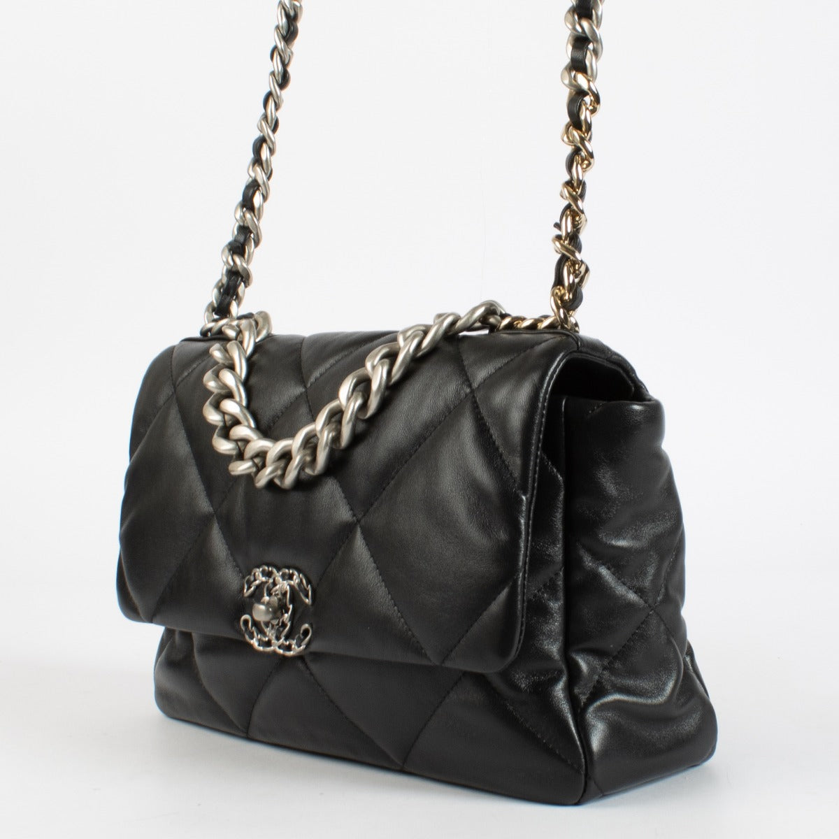 Chanel Black Shiny Lambskin Large Chanel 19 Bag